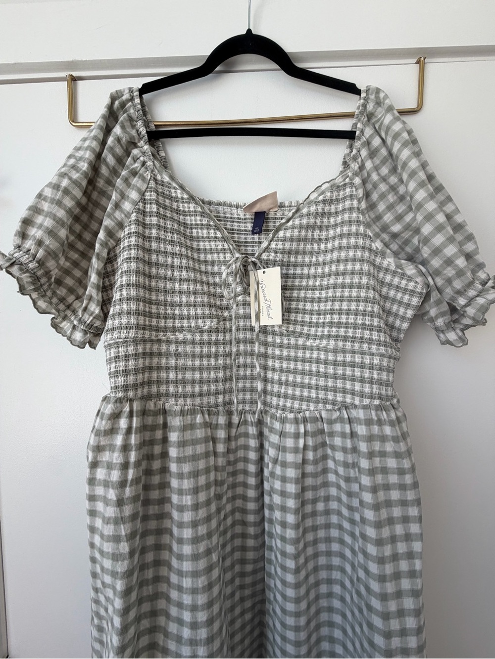 Universal Thread Green and White Gingham Smocked Tie-Front Maxi Dress - Picture 2 of 4
